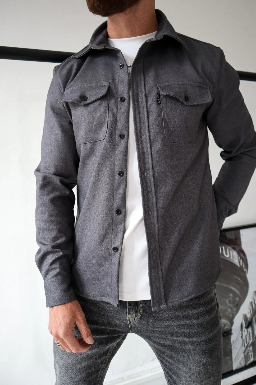 Herren Overshirt Jacke mit Brusttaschen Frühling Herbst Casual Leichtgewicht