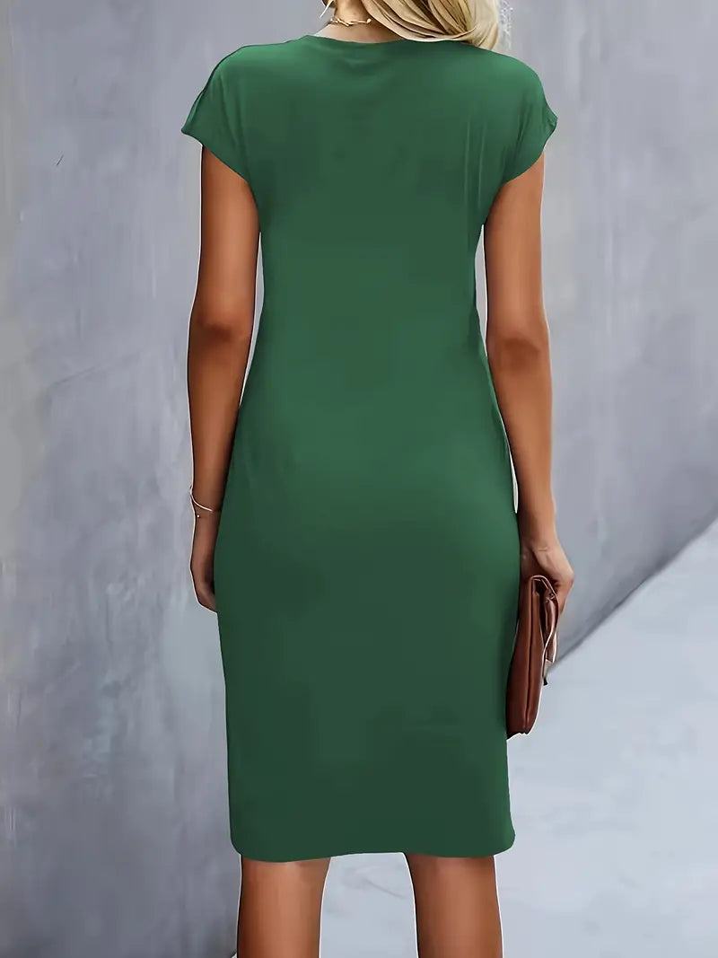Midi Kleid Damen Runder Hals Tailliert Hochzeitsgast