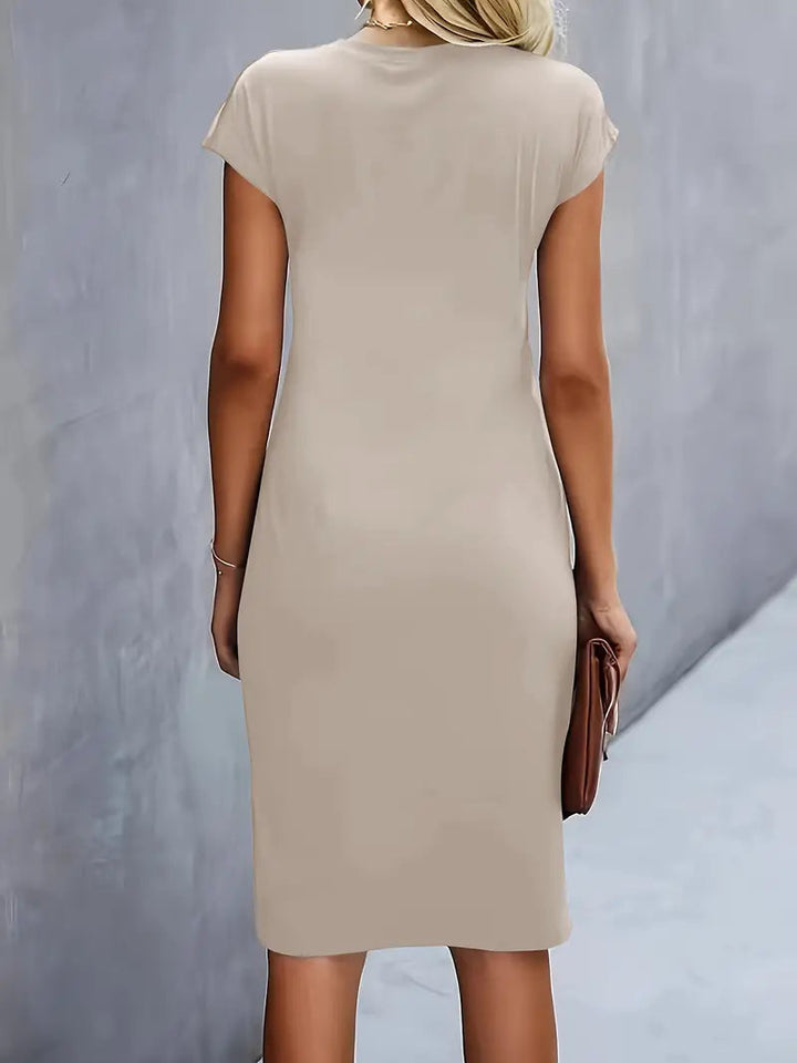 Midi Kleid Damen Runder Hals Tailliert Hochzeitsgast