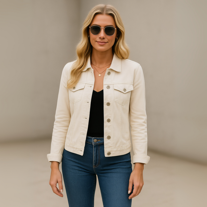 Basic taillierte Stretch-Jeansjacke mit Knopfleiste und langen Ärmeln