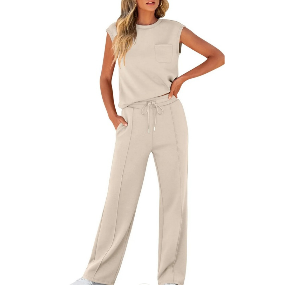 Damen Freizeit Sommer Lounge Set aus weichem Stoff mit lockerer Passform