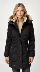 Damen Kapuzen-Pufferjacke – Mittellanger Wintermantel