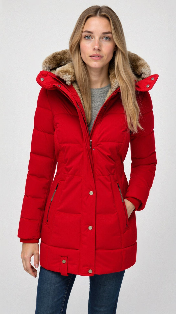 Damen Kapuzen-Pufferjacke – Mittellanger Wintermantel