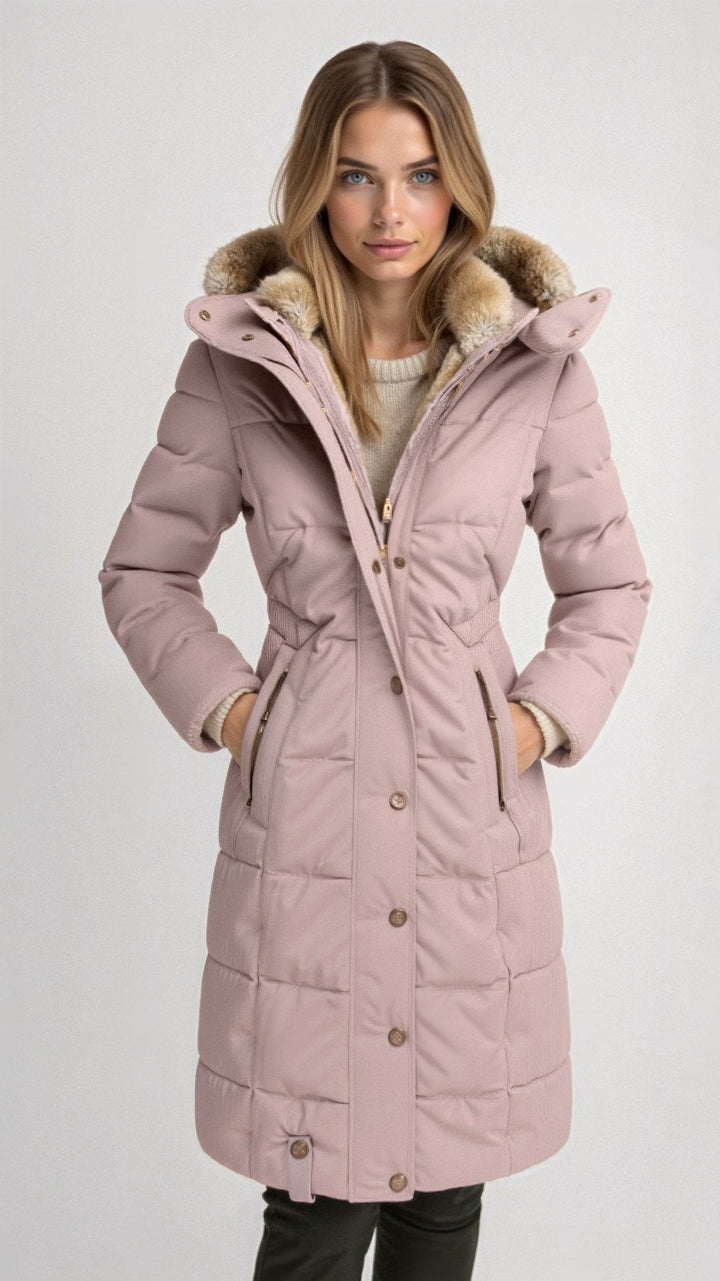 Damen Kapuzen-Pufferjacke – Mittellanger Wintermantel