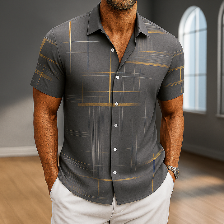 Gary - Chemise à manches courtes avec motif géométrique et patte de boutonnage