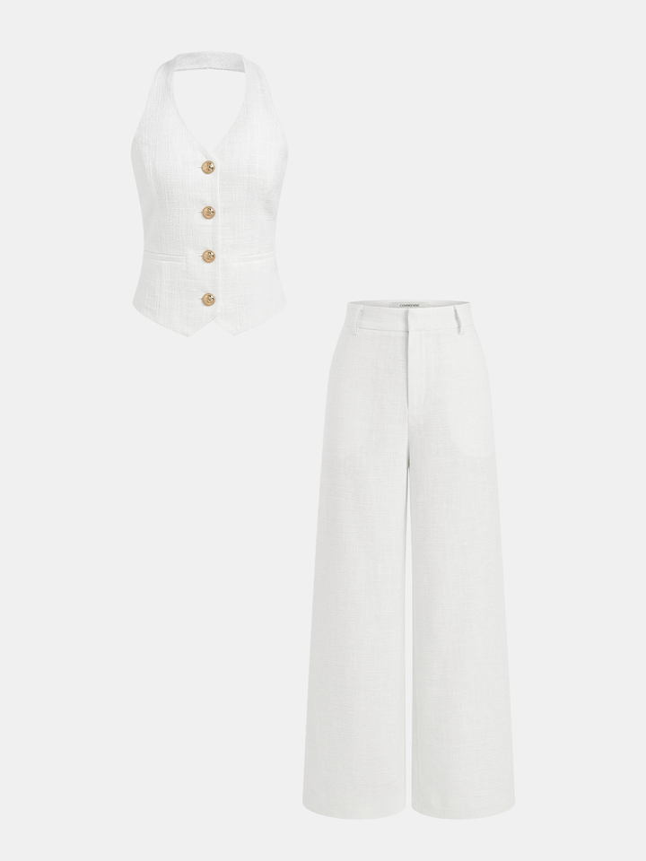 Violett | Zweiteiliges Set mit Halter-Gilet und weit geschnittenen Hosen