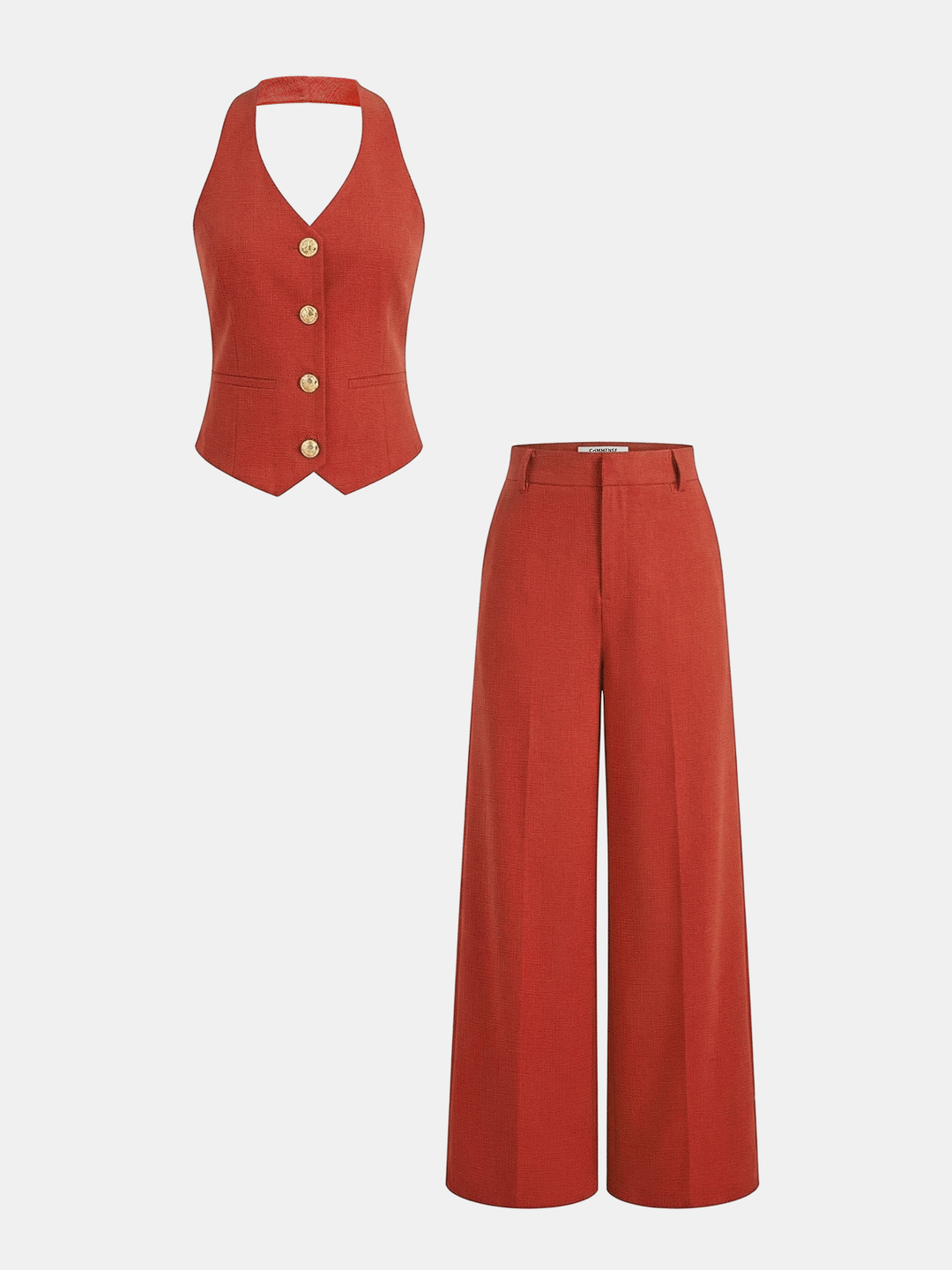 Violett | Zweiteiliges Set mit Halter-Gilet und weit geschnittenen Hosen