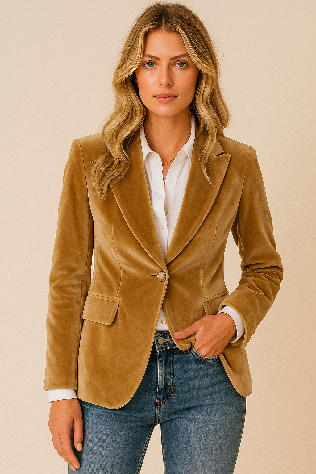 Damen Samt Blazer mit Knöpfen – Eleganter Blazer Mantel | Bathseba