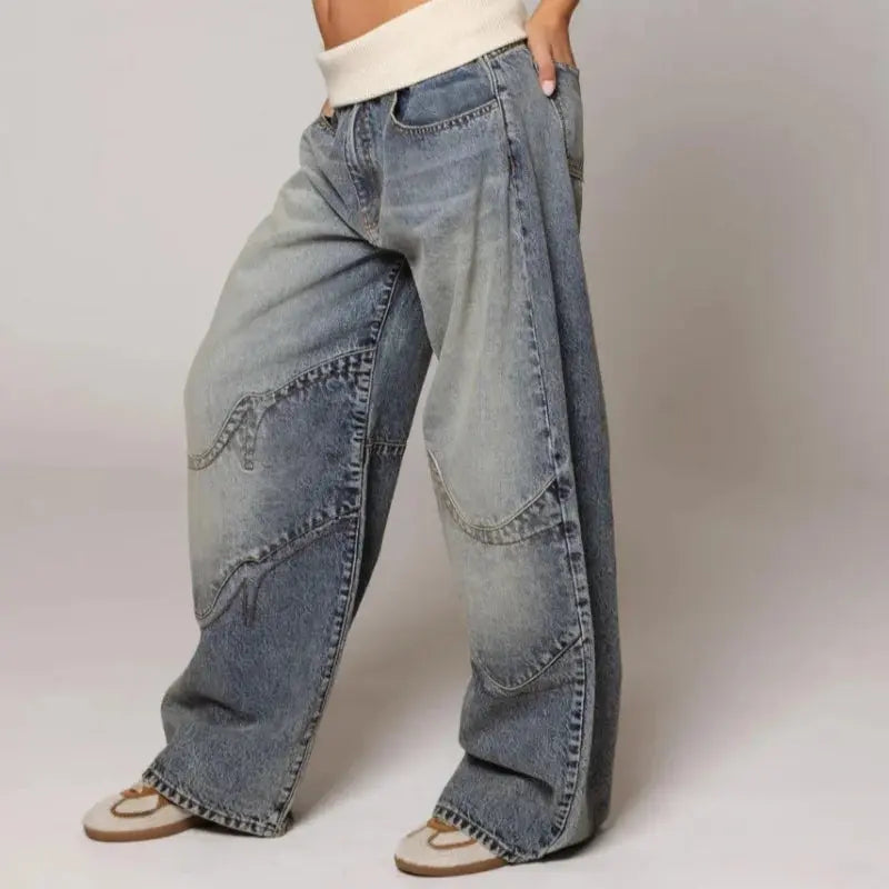 Baggy Weite Denim-Hosen mit Rippbund
