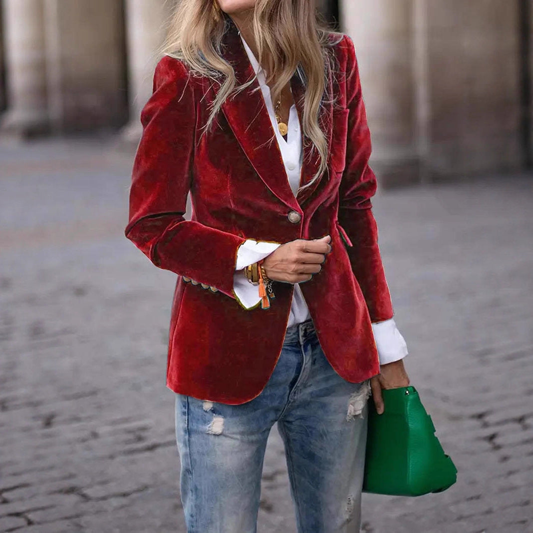 Damen Samt Blazer mit Knöpfen – Eleganter Blazer Mantel | Bathseba