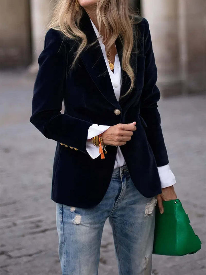 Damen Samt Blazer mit Knöpfen – Eleganter Blazer Mantel | Bathseba
