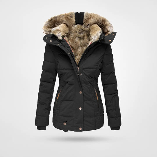 Damen Kapuzen-Pufferjacke – Mittellanger Wintermantel