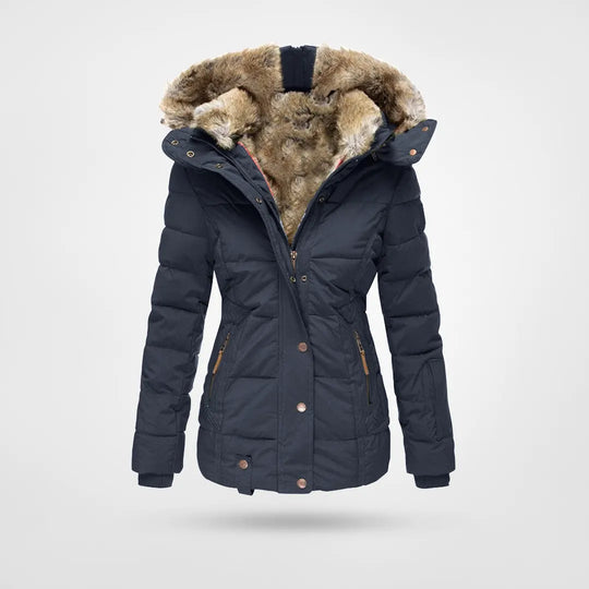 Damen Kapuzen-Pufferjacke – Mittellanger Wintermantel