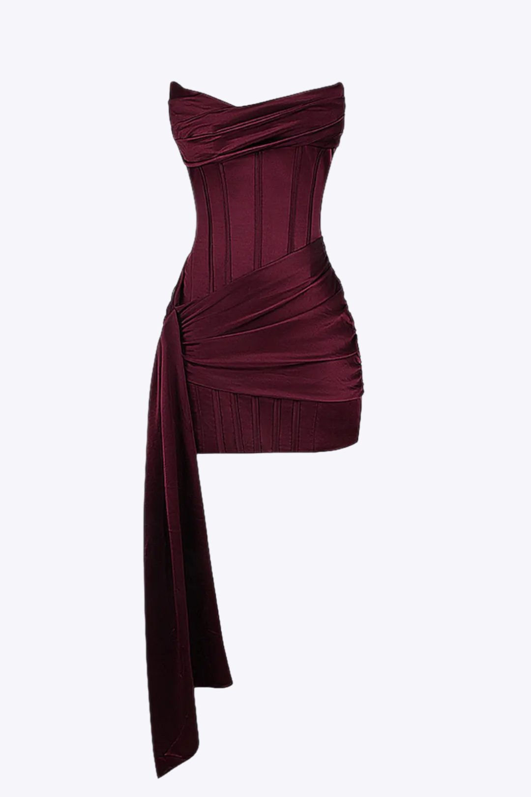 BROOKLYN - Strapless Satin-Corsage Mini-Kleid mit Drapiertem Sash-Detail