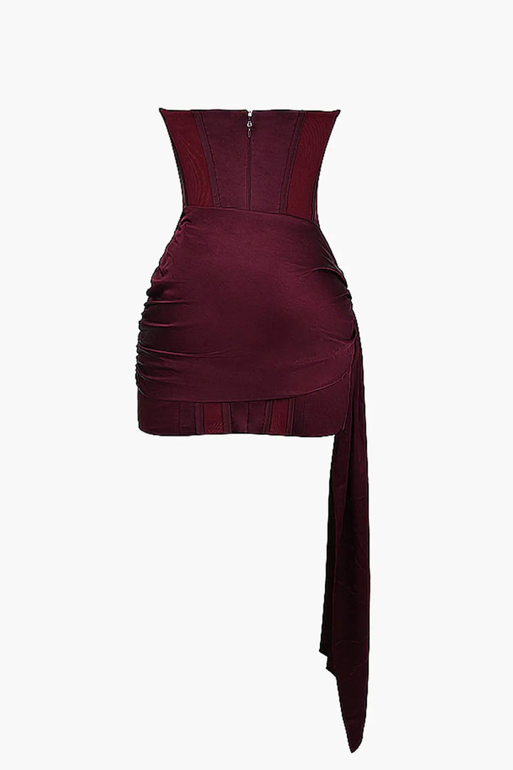 BROOKLYN - Strapless Satin-Corsage Mini-Kleid mit Drapiertem Sash-Detail