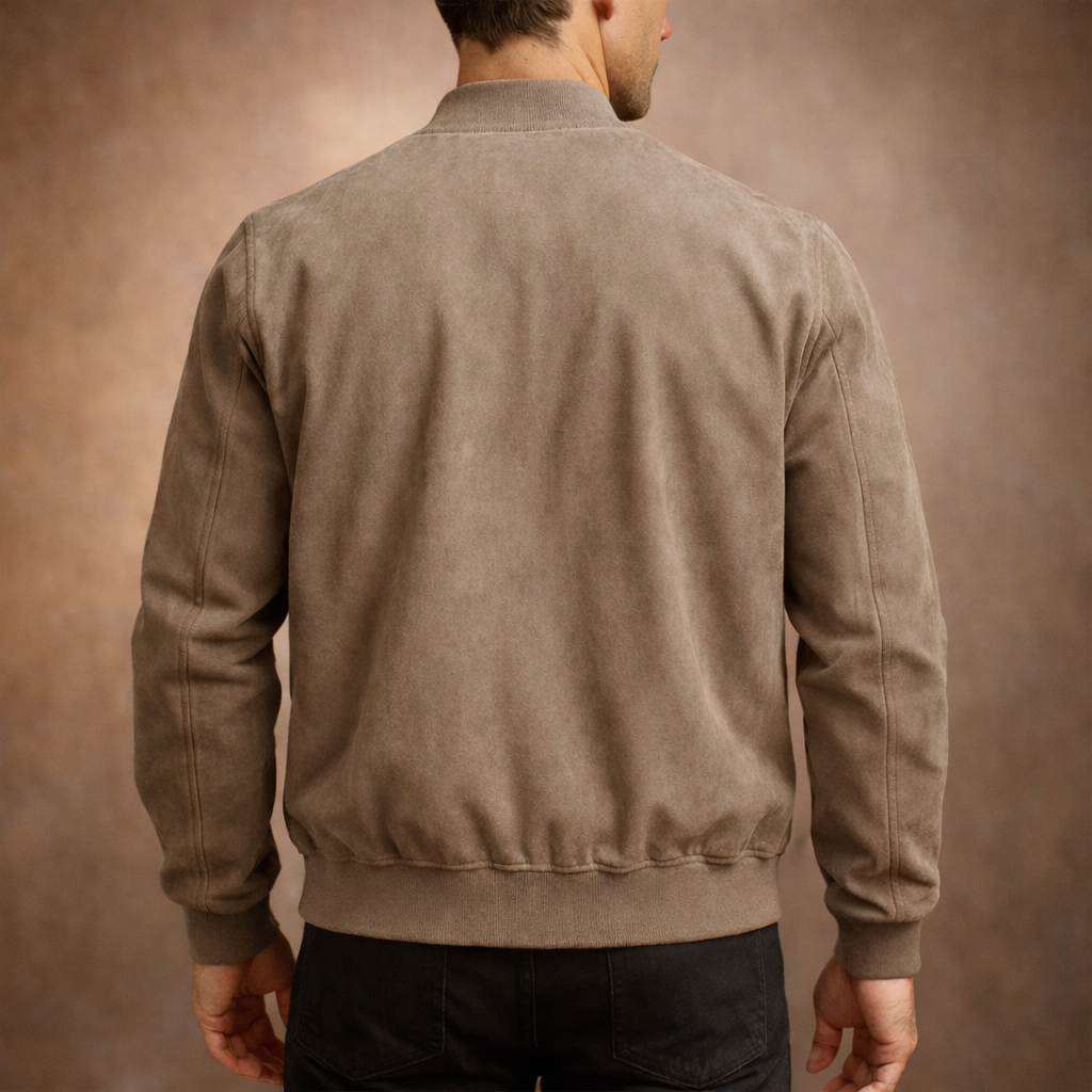 Herren Bomberjacke im Wildleder-Look – Leichte Jacke mit Reißverschluss für Smart Casual Nutzung