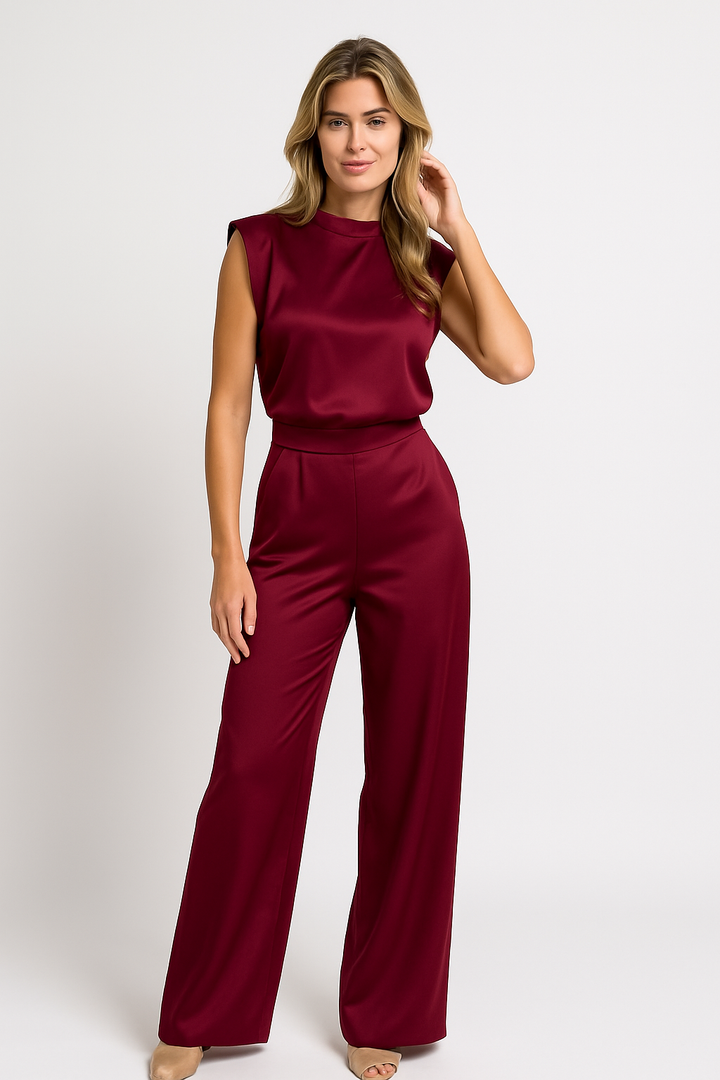 Catharina | Damen Jumpsuit – Luxus Satinlook, Ärmellos, Weite Beine, Offener Rücken