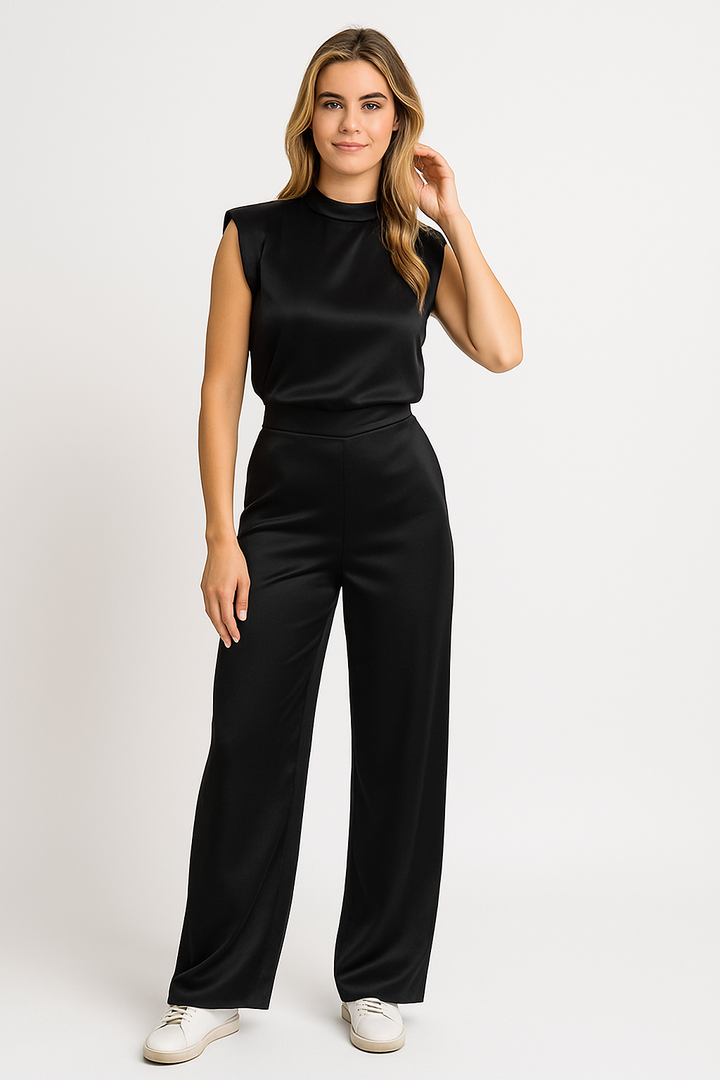Catharina | Damen Jumpsuit – Luxus Satinlook, Ärmellos, Weite Beine, Offener Rücken