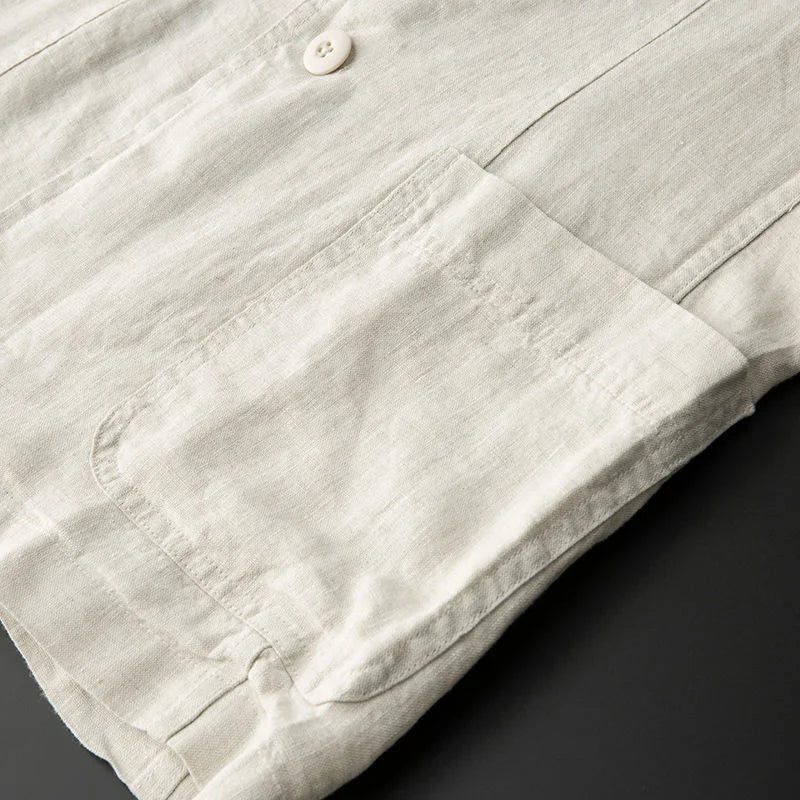 Sauberer Herren Leinenmischung Blazer mit Reverskragen und aufgesetzten Taschen