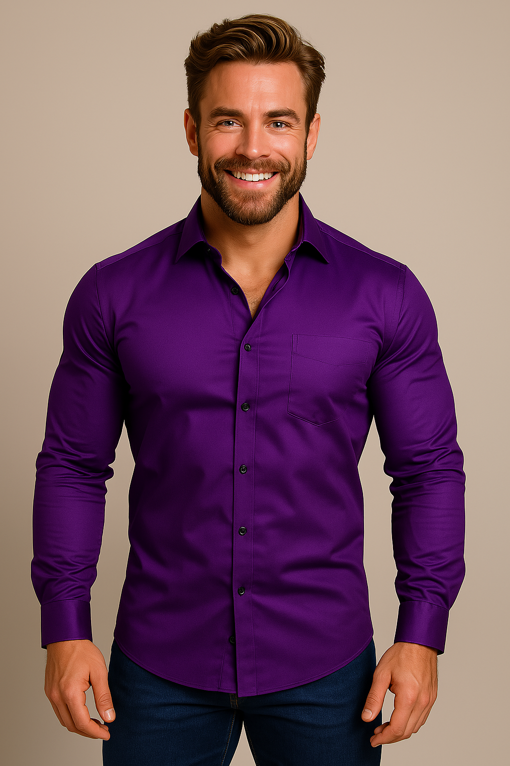 Chemise slim fit propre pour homme avec boutonnage et poche poitrine