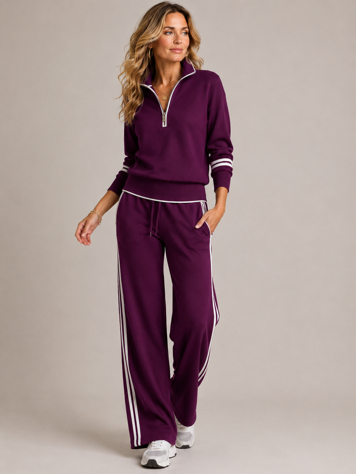 Ensemble deux pièces en maille avec pull à quart de zip et pantalon large