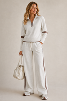 Ensemble deux pièces en maille avec pull à quart de zip et pantalon large