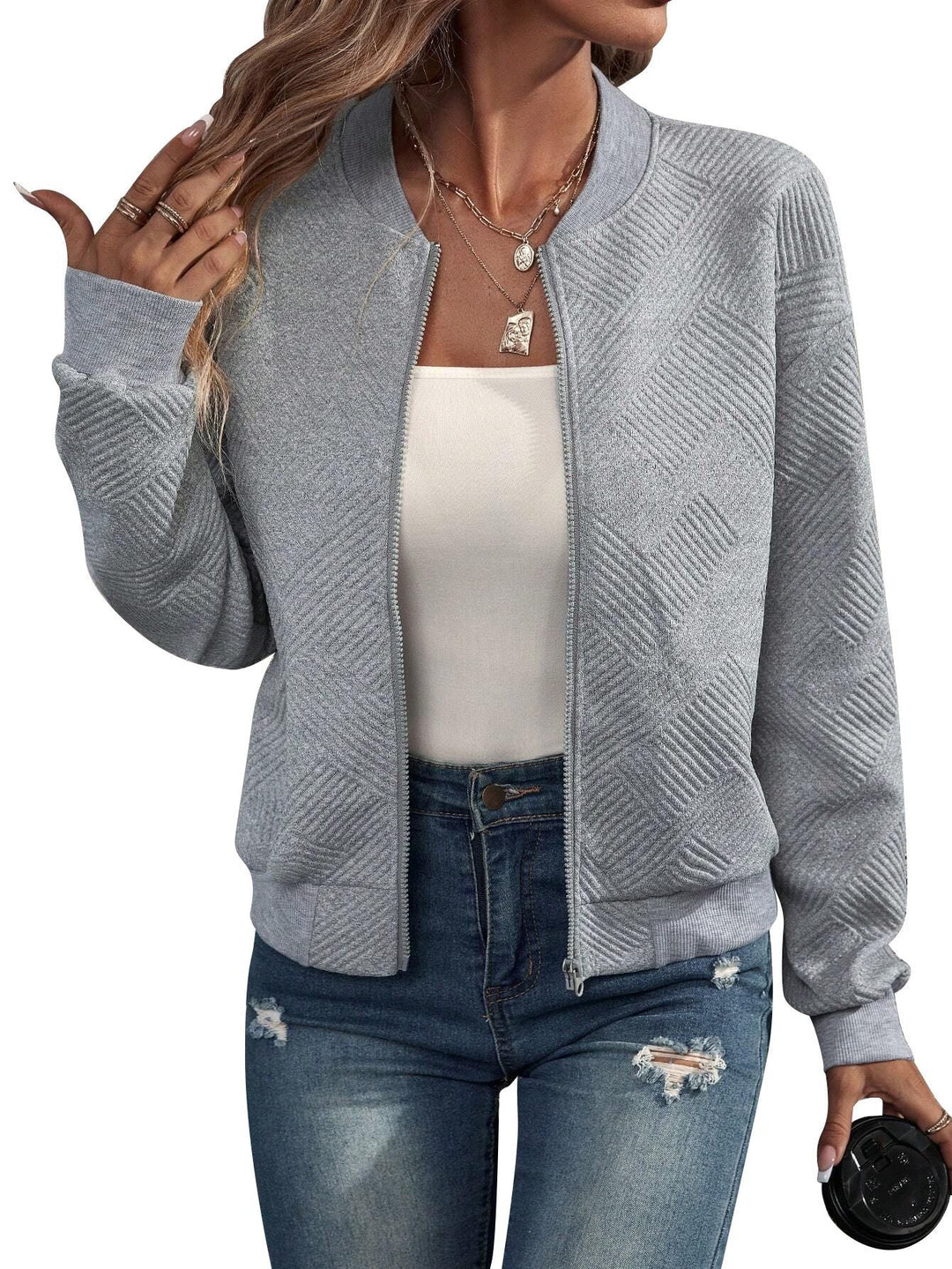 Damen Leichtgewicht Bomberjacke – Geometrisches Muster, Lässige Jacke