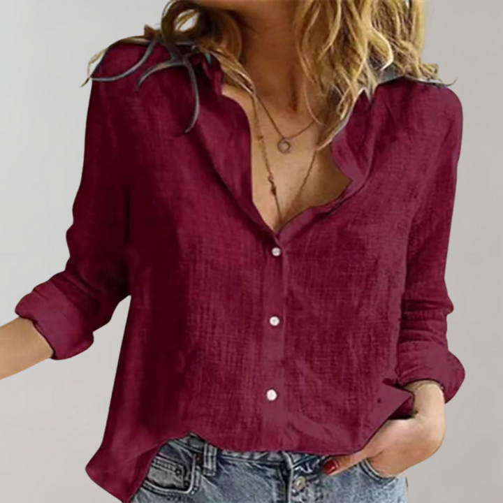 Damenbluse mit Knopfverschluss V-Ausschnitt Casual