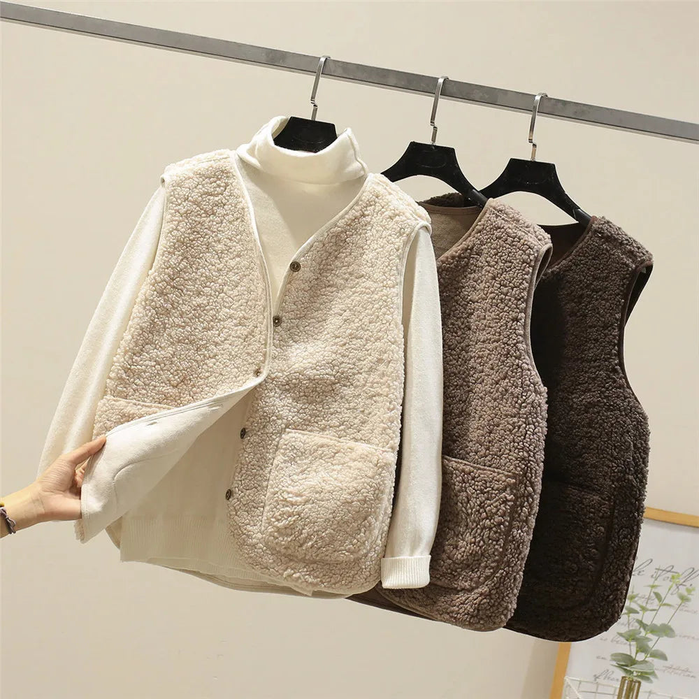 Damen Weiche Weste mit Knöpfen und Taschen – Warme Baumwolle, Lässige Weste für Herbst und Winter