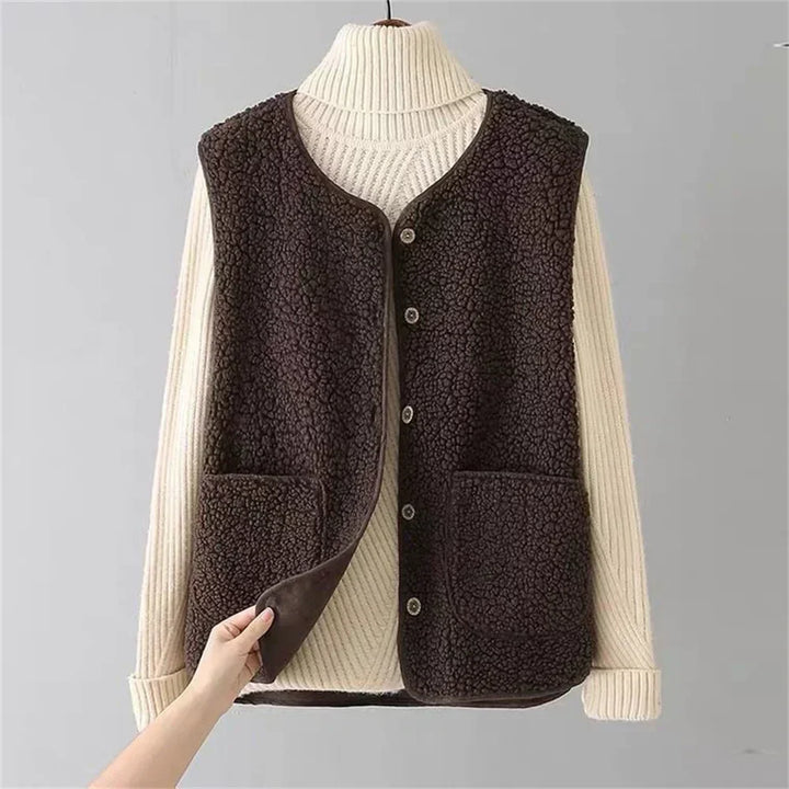 Damen Weiche Weste mit Knöpfen und Taschen – Warme Baumwolle, Lässige Weste für Herbst und Winter
