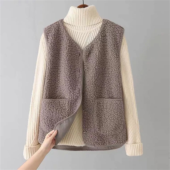 Damen Weiche Weste mit Knöpfen und Taschen – Warme Baumwolle, Lässige Weste für Herbst und Winter