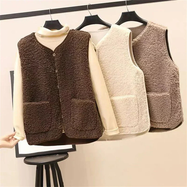 Damen Weiche Weste mit Knöpfen und Taschen – Warme Baumwolle, Lässige Weste für Herbst und Winter
