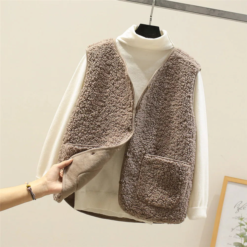 Damen Weiche Weste mit Knöpfen und Taschen – Warme Baumwolle, Lässige Weste für Herbst und Winter