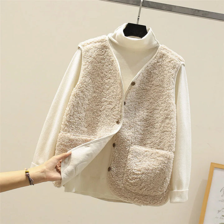 Damen Weiche Weste mit Knöpfen und Taschen – Warme Baumwolle, Lässige Weste für Herbst und Winter
