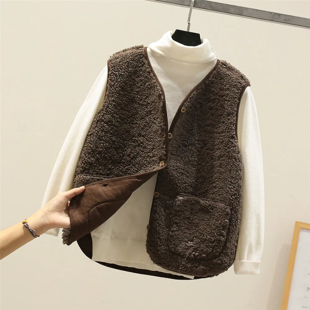 Damen Weiche Weste mit Knöpfen und Taschen – Warme Baumwolle, Lässige Weste für Herbst und Winter