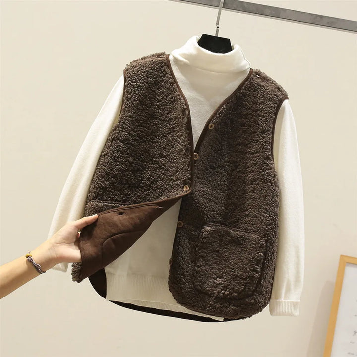 Damen Weiche Weste mit Knöpfen und Taschen – Warme Baumwolle, Lässige Weste für Herbst und Winter