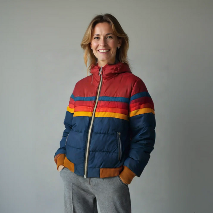 Damen Retro Zip-Jacke mit funktionalen Taschen und verstellbarem Schnitt