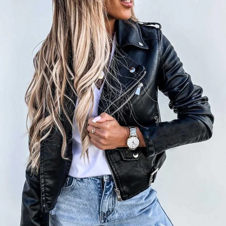 Emery | Damen-Leder-Übergangsjacke mit Reißverschluss und Gürtel