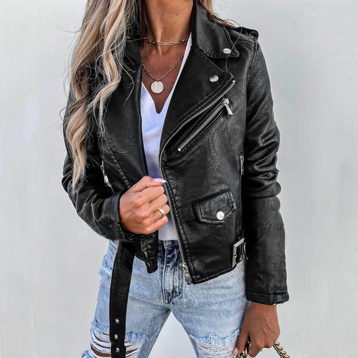 Emery | Damen-Leder-Übergangsjacke mit Reißverschluss und Gürtel
