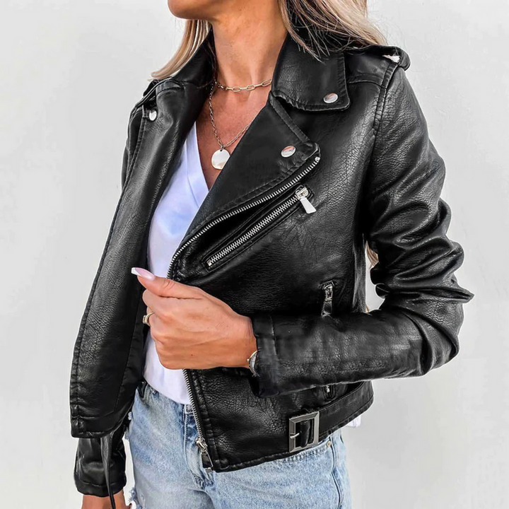 Emery | Damen-Leder-Übergangsjacke mit Reißverschluss und Gürtel