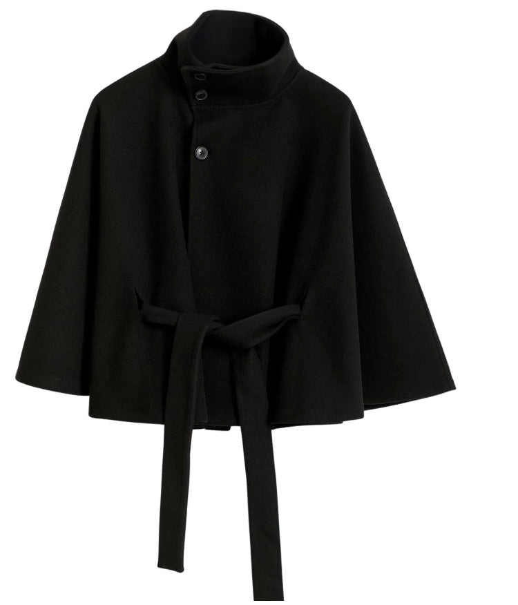 Damenjacke mit Cape-Ärmeln, hohem Kragen und Gürtel