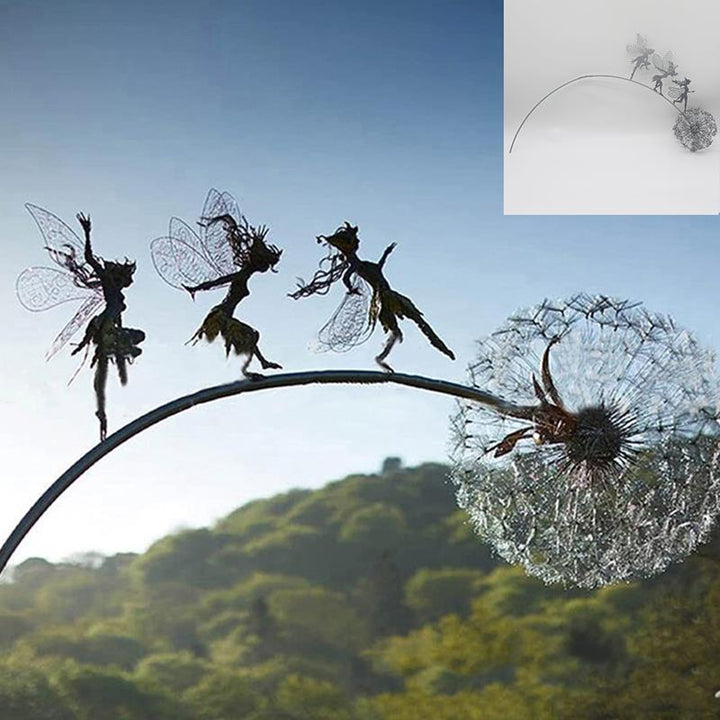 Fairies and Dandelions Dancing Together Sculpture Outdoor Garden