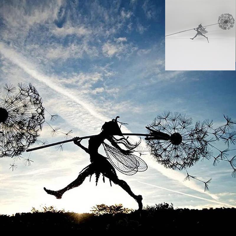 Fairies and Dandelions Dancing Together Sculpture Outdoor Garden