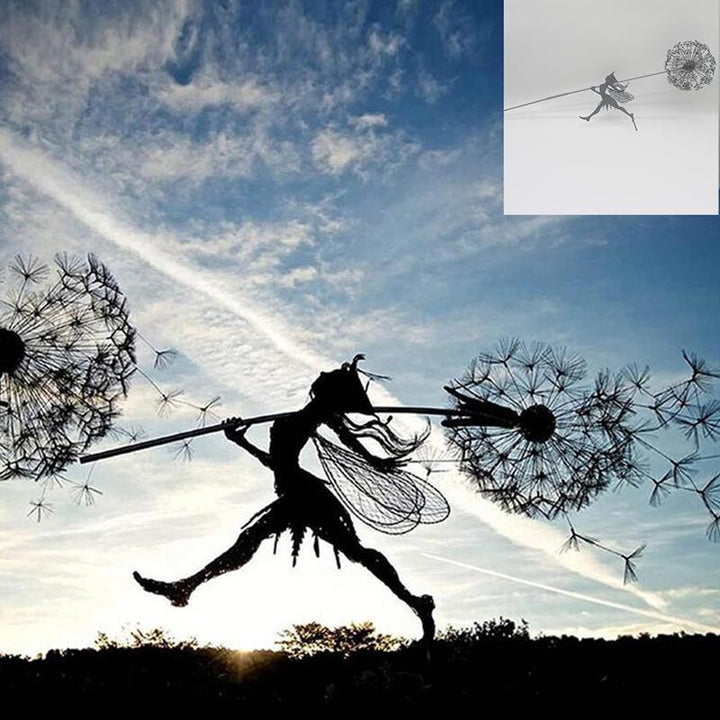 Fairies and Dandelions Dancing Together Sculpture Outdoor Garden