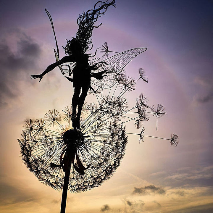 Fairies and Dandelions Dancing Together Sculpture Outdoor Garden