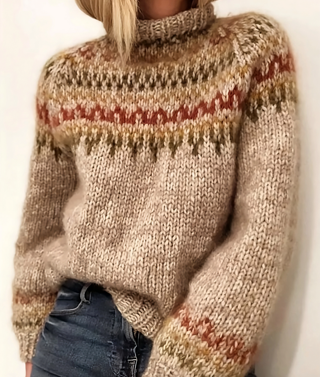 Pull en maille à col montant pour femme – Laine islandaise, pull en laine pour l&