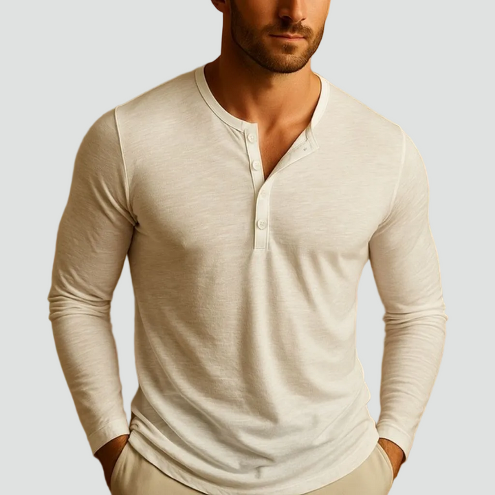 Chemise Henley pour homme – Coupe ajustée à manches longues avec patte de boutonnage