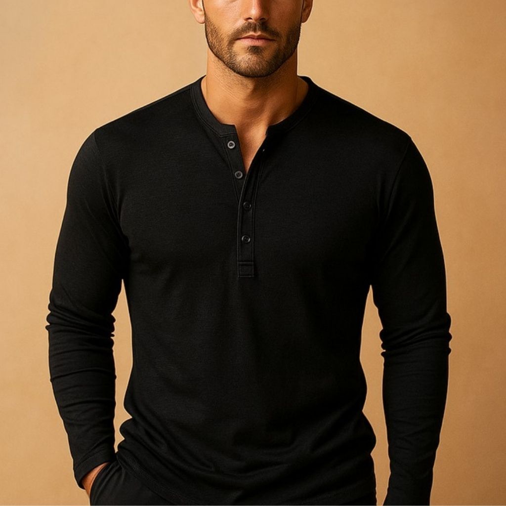 Chemise Henley pour homme – Coupe ajustée à manches longues avec patte de boutonnage
