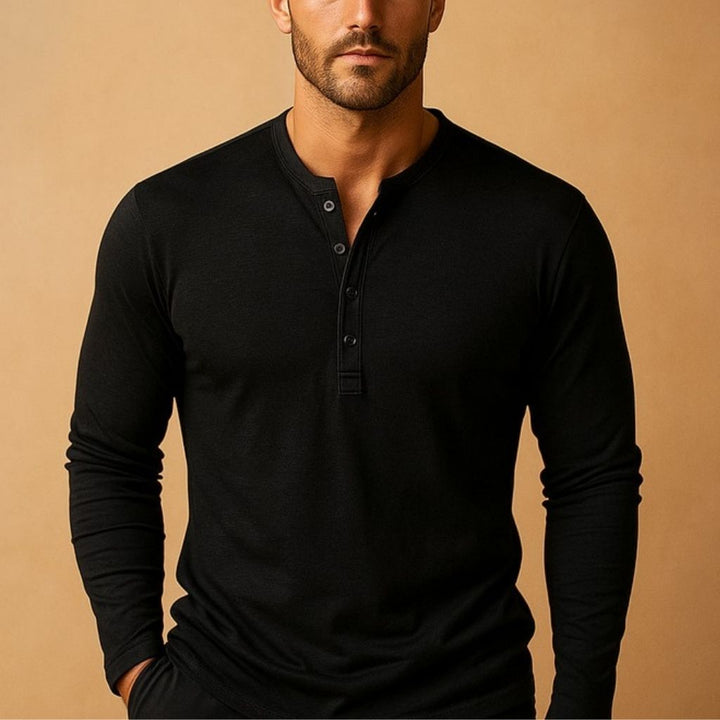 Chemise Henley pour homme – Coupe ajustée à manches longues avec patte de boutonnage