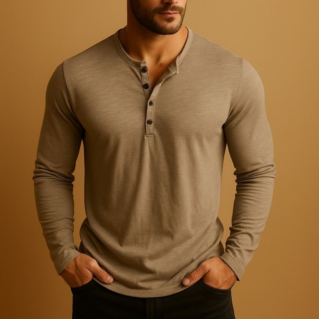 Chemise Henley pour homme – Coupe ajustée à manches longues avec patte de boutonnage